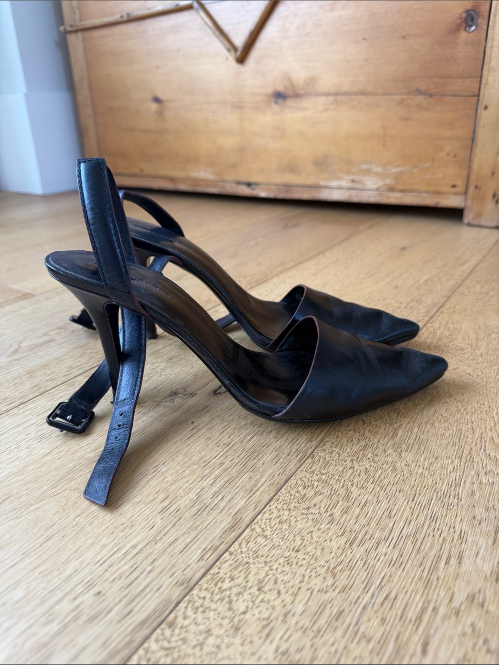Alexander Wang Black Pointed Slingback Heels with Ankle Strap